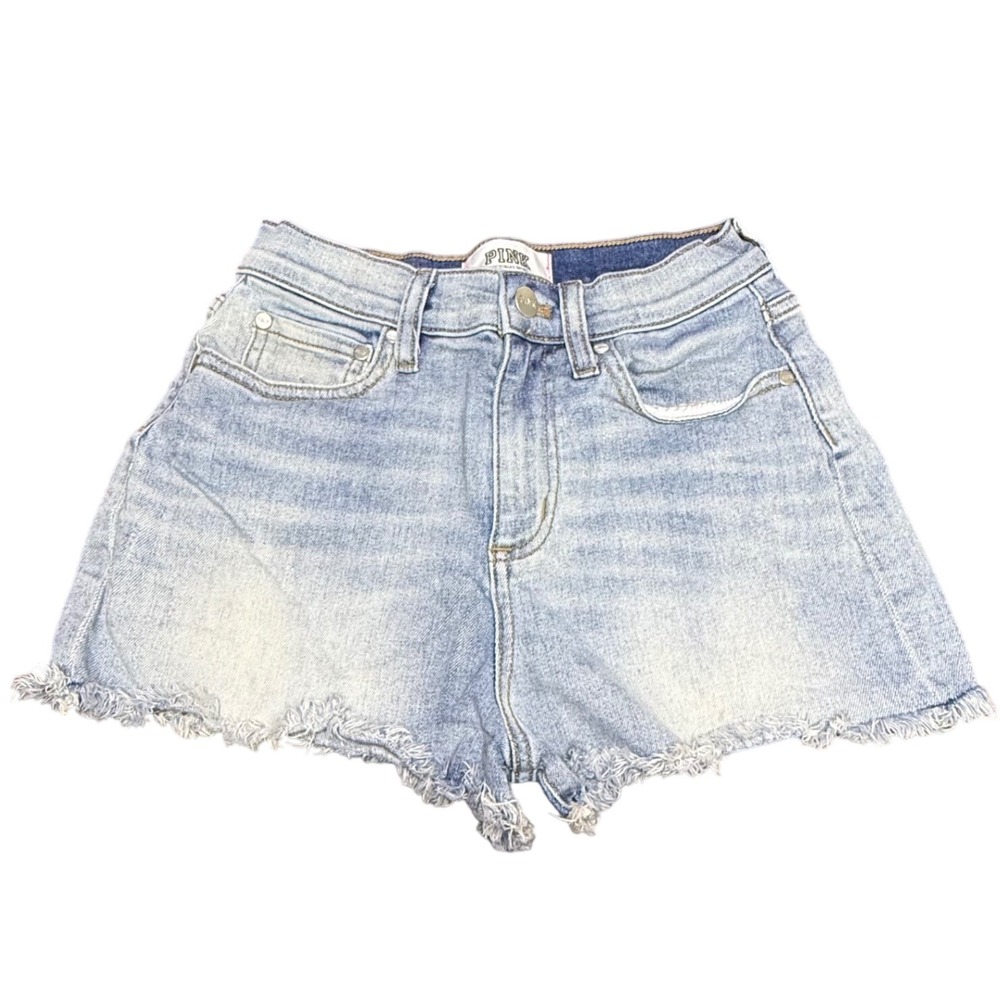 PINK Victoria's Secret Denim Shorts Frayed Hem Light Wash Casual Cute Size 2